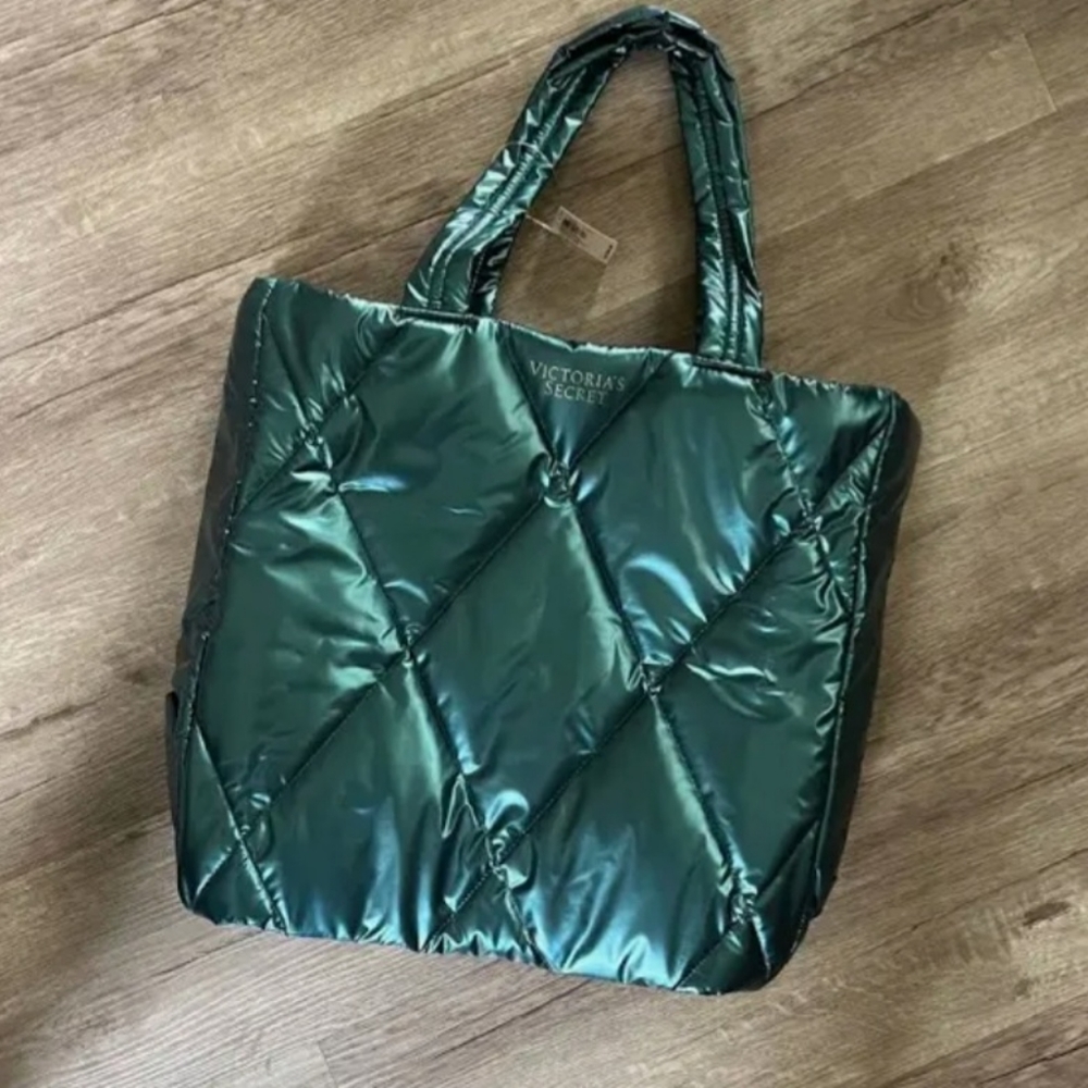Victoria’s Secret Holiday 2022 Teal Puffer Tote 14"w 15"h...SOLD - Picture 1 of 5